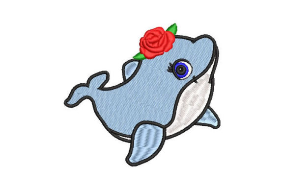 Dolphin with Rose Embroidery Design