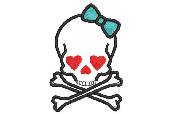 Skull with Hearts Embroidery Design
